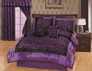 Amazon.com: NEW 7PC FAUX SILK FLOCKING PURPLE BLACK ZEBRA