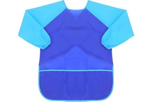 TEHAUX Kids Art Smock with Long Sleeves, Waterproof Painting Apron for Children Boys Girls Ages 6-12, Washable Paint Shirt wi