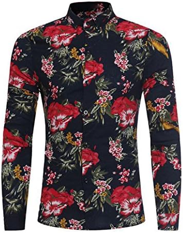 Men Shirt 2017 New Hot Sale Fashion Cool Autumn Floral Print Button Long Sleeve Basic T Shirt Blouse Top by Neartime (L, Black)