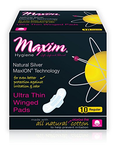 MaxION Cotton Feminine Pads (Regular): 100% Cotton, Ultra Thin, Winged Menstrual Pads - Natural Ion Odor Protection - Chlorine Free, Chemical Free, Eco Friendly