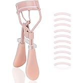 ODELY Eyelash Curler with Pads, Lash Curler with 10 Extra Silicone Replacement Pads, Comfortable Grip for Effortless Curling – Eyelashes for The Perfect Eye Contour (Rose Pink)