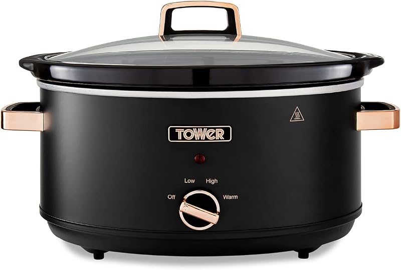 Tower Cavaletto 6.5 L Slow Cooker with 3 Heat Settings Black Rose Gold T16043BLK