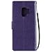 HAOTP Galaxy S9 Wallet Case, Floral Flower Love Tree & Cat Embossed PU Leather Magnetic Flip Shockproof TPU Inner Bumper Card Holders & Hand Strap Wallet Purse Case for Samsung Galaxy S9 Purple
