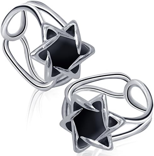 Sterling Silver Fake Cuff Earrings Clip on Non pierced Ear Hoops Unisex Cartilage Earrings (Black Six Awn Star)
