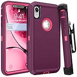 FOGEEK iPhone XR Case, Belt Clip Holster Heavy Duty Kickstand Protective Cover [Dust-Proof] [Shockproof] Compatible for Apple iPhone XR [6.1 inch] (Wine Red/Rose Red)
