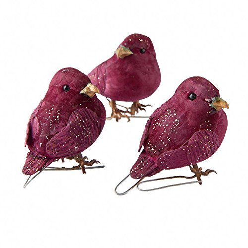 Wood Painted Wren Bird with Feet and Attached Wires | 1 Bird | for Indoor Decor (Burgundy)
