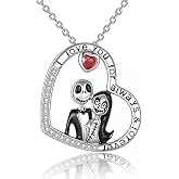 Skull Necklaces for Couple, Vintage Goth Red Zirconia Love Skeleton Skull Pendant Eternity Heart Charm Jewelry, Personalised Halloween Nightmare Necklace Birthday Jewelry Gifts for Women