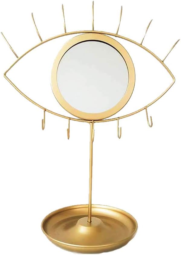 AFFOMO Makeup Mirror,Eye Shape Boho Decorative Vanity Mirror Tabletop Detachable Golden Cosmetic Mirror with Jewelry Tray Earrings Holder