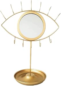 AFFOMO Makeup Mirror,Eye Shape Boho Decorative Vanity Mirror Tabletop Detachable Golden Cosmetic Mirror with Jewelry Tray Earrings Holder