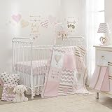 Lambs & Ivy Baby Love 6-Piece Girl Crib Bedding Set, Pink/Gold/White Hearts/Stripes/Chevron