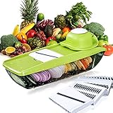 Mandoline Vegetable Slicer -Baban 9 in 1 Multi-function Food Slicer and Fruit Cutter - with 5 Interchangeable Sharp Blades, Safety Hand guard, Butting Board, Blades box and Easy Food Container