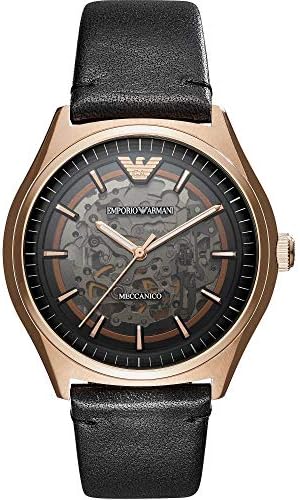 emporio armani men's automatic leather watch