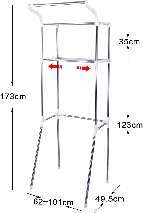 BAOYOUNI 2-Tier Over Toilet Storage Unit Standing Laundry Room Shelf Adjustable Washing Machine Rack Bathroom Space Saving Organizer (62-101) W X 49.5 D X 173 H cm - Image 3