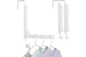 BAKON Over The Door Hanger Folding Clothes Drying Rack, Folding Hanging Coat Rack for Indoor Laundry Room Compact Small Space Foldable Portable Clothing Hanger Hook Collapsible (Wihte-2(Upgraded))