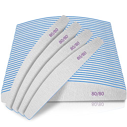 50 PCS Nail Files for Acrylic Nails, 80/80 Grit Nail File for Poly Nail Extension Gel Emery Boards Nail Files Doubled Sides Coarse Washable Nail Files Bulk for Home