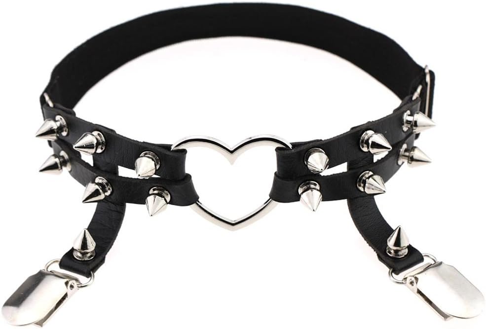 Women Fashion Punk Gothic Harajuku Studded Heart Garters Leg Ring Rivet Gift