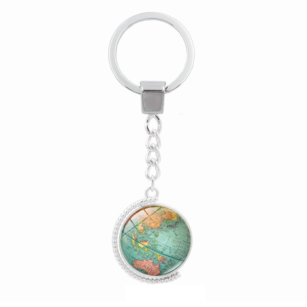 IKAAR Earth keyring Double Sides Rotatable Globe World Map Keychain Gift
