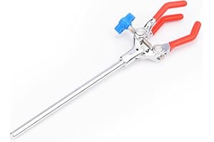 FunChem 3 Prong Swivel Clamp, Lab Rubber Coated Clamp 3 Prong Finger with 18 cm (7 inch) Rod Single Adjust Multipurpose Exten