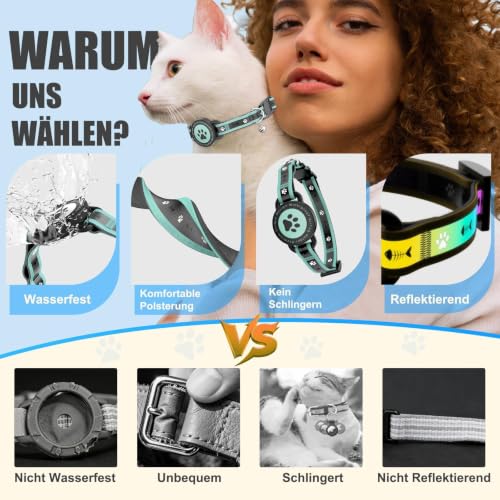 JIARUI Katzen Tracker (iOS & Android), SmartTag Tracker Haustierhalsbänder Ohne ABO für Katze, Wasserdicht GPS Katzenhalsband Ortungsgerät (1 Pack)
