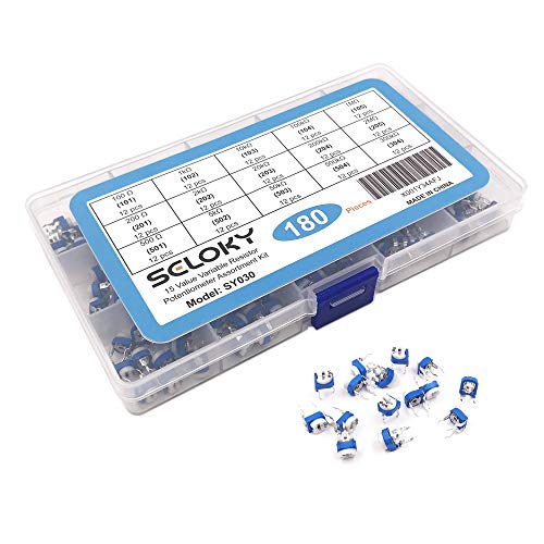 Seloky 180 Pcs 15 Value 100 ohm- 2M ohm Trimpot Variable Resistor 6mm Potentiometer Assortment Kit - Thumbnail 5