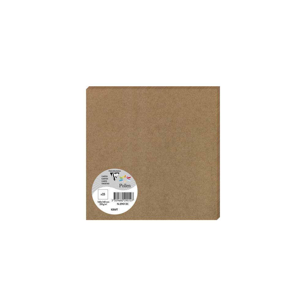 Clairefontaine 29012C Kraft Paper Pack of 25 Plain Cards Square (16x16cm) 210gsm Kraft Colour Invitation Events Correspondence Pollen Range Premium Paper