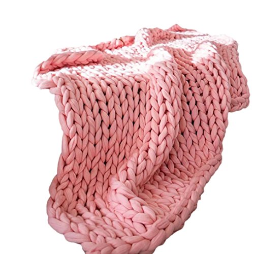 Clearance Yarn Blanket,80x100cm Hand Chunky Knitted Blanket Thick Wool Bulky Knit Throw for Sofa Bed (Pink) - Thumbnail 5