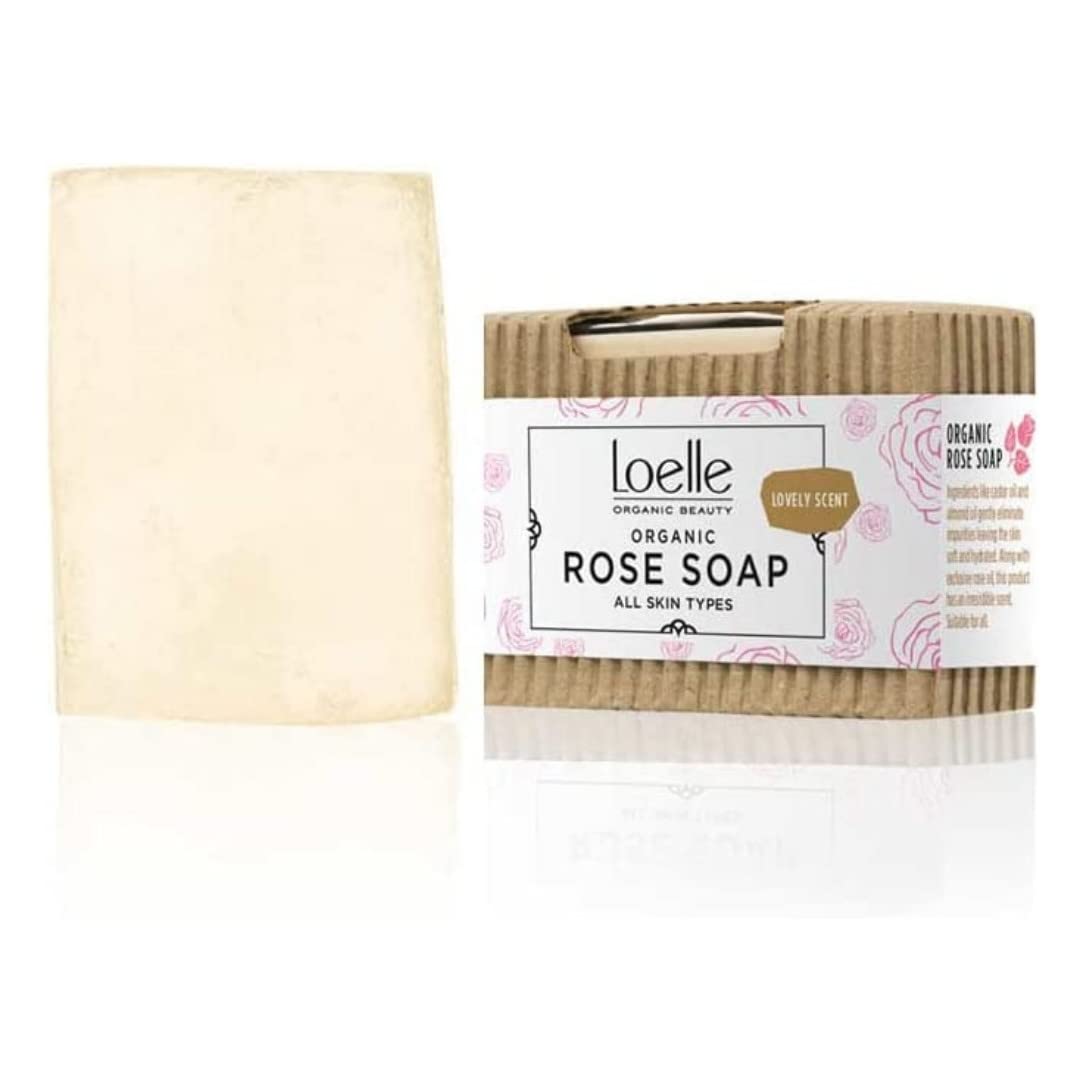 Loelle - Handmade Rose Soap with Damask Rose Oil - Solid Soaps for Face and Body made with Natural Ingredients-Organic Shower Gel for Sensitive Skin, Made in Morocco 75g