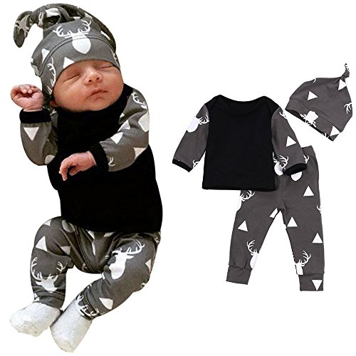 Clearance! 3Pcs Toddler Baby Boy Girl Christmas Long Sleeve Outfit Deer Sweater Tops+Long Pants+Hat Set