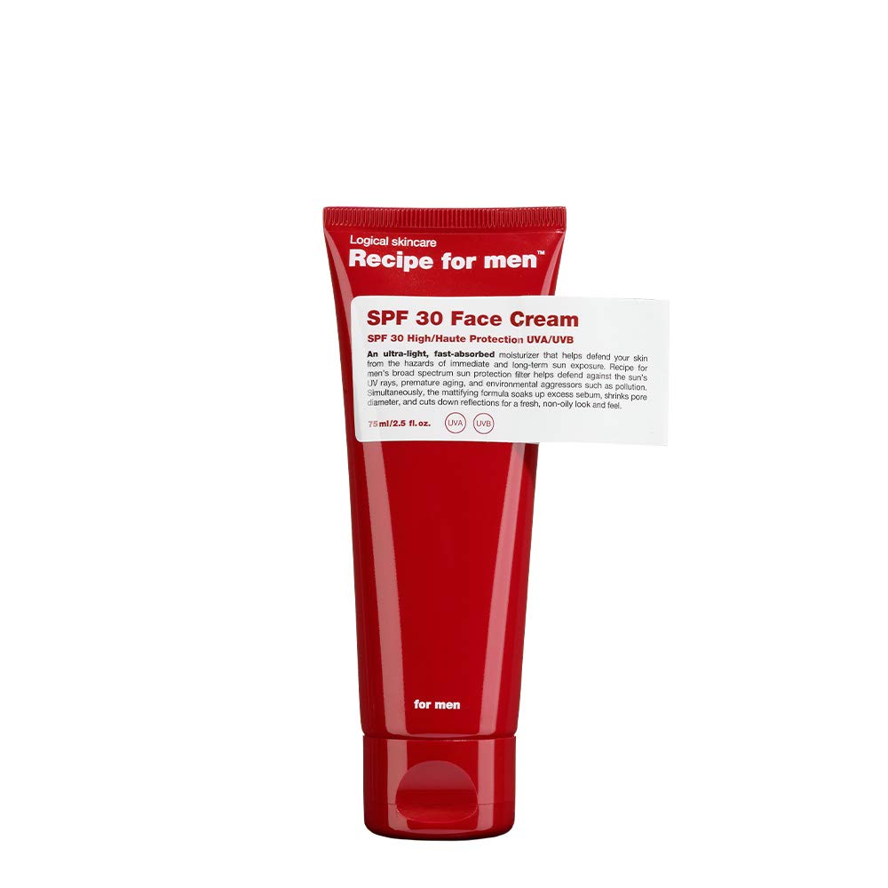 RECIPE FOR MEN SPF 30 Face Cream - Ultra-Light, Mattifying Moisturizer for Sun Protection & Oil Control, 75 ml