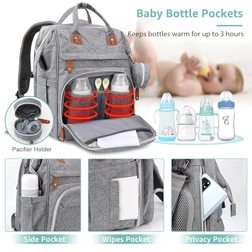 DerHutzucker Diaper Bag Backpack, Baby Travel Bag，Large Capacity Baby Diaper Bag with Changing Pad, Waterproof Travel Backpack for Boys & Girls, Multi-Function Baby Bag with USB Charging Port