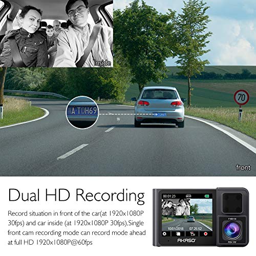 AKASO Dual Dash Cam 1080P60 FHD, Uber Front & Rear Dash Camera, Dual Sony Starvis, 340° Wide Angle, Dual Record 1080P, Infrared Night Vision, Parking Mode, G-Sensor, Support 128GB max. (Trace 1)