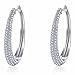 Caperci White Gold Plated Cubic Zirconia Pave Large Oval Hoop Earrings for Women