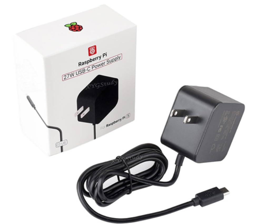 Official 27W USB-C Power Supply for Raspberry Pi 5, 5.1V/5A, 9V/3A, 12V/2.25A, 15V/1.8A, Black US