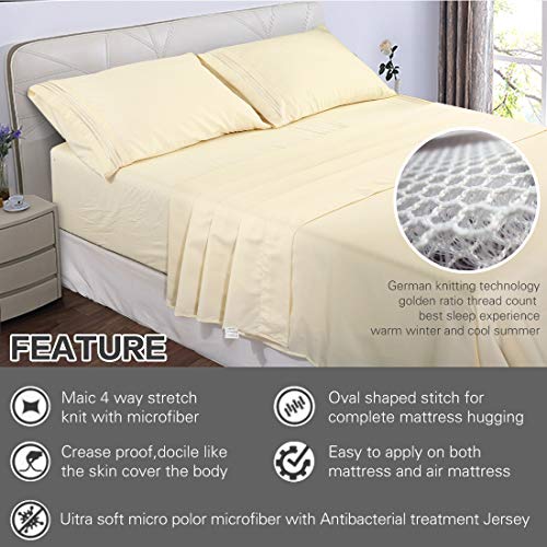 Abakan Bed Sheets Set 3 Piece Microfiber 1800 Series Hotel Luxury Bedding Sheet Breathable, Wrinkle Fade Resistant Soft Sateen Weave Deep Pockets Bedding Set (Twin, Ivory)
