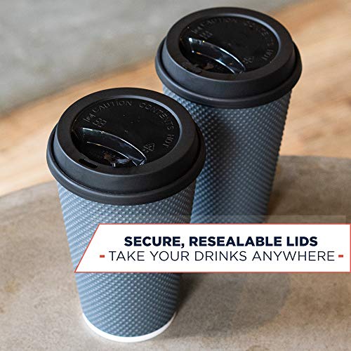 Glowcoast Disposable Coffee Cups With Lids - 16 oz To Go Coffee Cup With Lid (70 Set). Large Togo Travel Paper Hot Cups Insulated For Hot and Cold Beverage Drinks, No Sleeves Needed (Dusk Grey) - Thumbnail 5