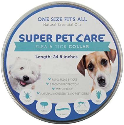 Flea and Tick Repellent Collar for all sizes of Dogs and Cats, Natural Essential Oils, 6 Month Protection,One Size Fits All, 25" inches long By Super Pet Care (24.8, blue )