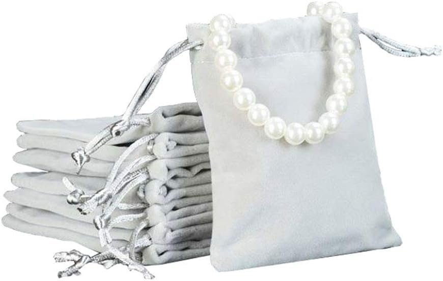 100Pcs Velvet Jewelry Pouches with Drawstrings 2.8 X 3.6 inches Travel Organizer Pouch for Christmas,Wedding Party Candy Grey Gift Bags