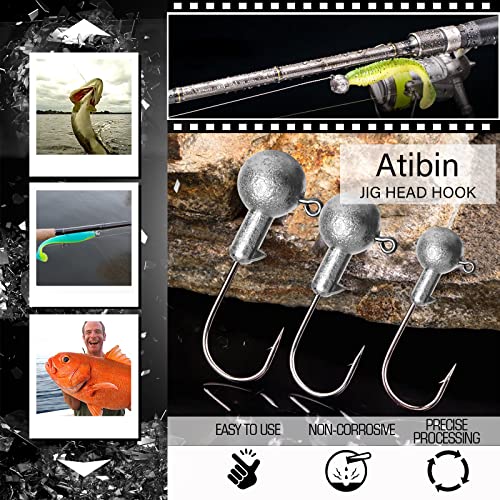 Atibin Round Ball Jig Head Hook Bass Tackle Jig Head Lead Barb