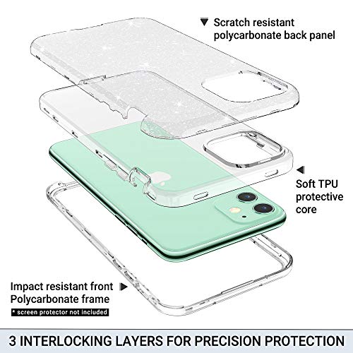 ULAK iPhone 11 Case, Clear Glitter Protective Heavy Duty Shockproof Rugged Protection Case Soft TPU Bumper Phone Cover Designed for Apple iPhone 11 6.1 inch (2019), Clear Glitter