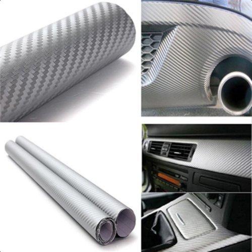 4D Car Vinyl Wrap Carbon Fiber Sheet Wrap Roll Waterproof Vehicle Sticker Film Wrapping Decals Exterior & Interior DIY Decoration for Phone/Car/PC/Motorcycle/Bicycle/Guitar(15250cm) (Silver)
