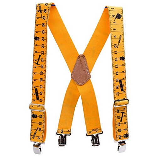 Tape Measure Suspenders 2” Wide Elastic Adjustable X-Back Shape with 4 Strong Clips for Heavy Duty Work(Yellow) - Thumbnail 4