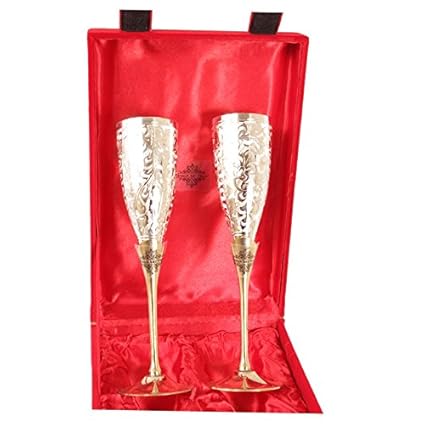 Indian Art Villa Siver Plated Goblet Flute Wine Glass for Parties - Set of 2 (Silver, 100 ml)