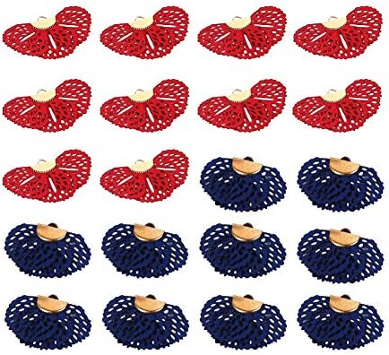 Mystart 20 Pieces Faux Suede Fan Shape Tassels Pendants Jewelry Earrings Making Charms Bag Keychain Cellphone Decorations (Royal Blue + Red)