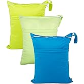 babygoal Wet Dry Bags 3 Pack for Baby Cloth Diapers, Washable Travel Bags, Beach, Pool, Gym Bag for Swimsuits &amp; Wet Clothes with 2 Pockets 3LN10