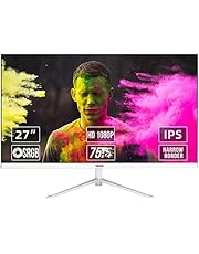 Thinlerain 27 inch pc Monitor, LED Monitor with Full HD (1920 x 1080) 75Hz 5MS IPS Panel, Zero Frame Monitor Desk Monitor with HDMI & VGA Port, for Laptop Computer, White
