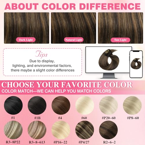 Yuniffe Clip in Hair Extensions Human Hair Balayage Dark Brown to Chestnut Brown 22 Inch 8pcs 120g Hair Extensions Clip in Natural Straight Remy Human Hair Extensions for Women #R2-6-2
