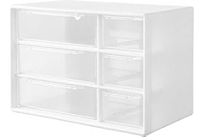 NIRVANY Small Plastic Desk Drawer Organizer with 6 Clear Drawers, Mini Desktop Storage Box for Office, Classroom, Craft Supplies, and Home Organization 7" x 3.9" x 4.7" (White)