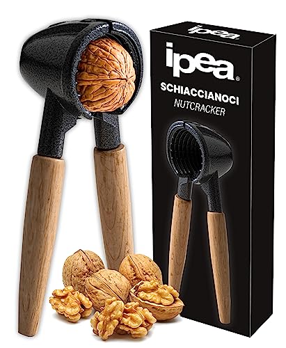 IPEA Schiaccianoci in Alluminio con Impugnatura in Legno - Schiaccia Noci dal Deisgn Moderno per Noci, Nocciole, Mandorle, Frutta Secca - Multiuso per Cucina - Dotato di Molla a Trazione