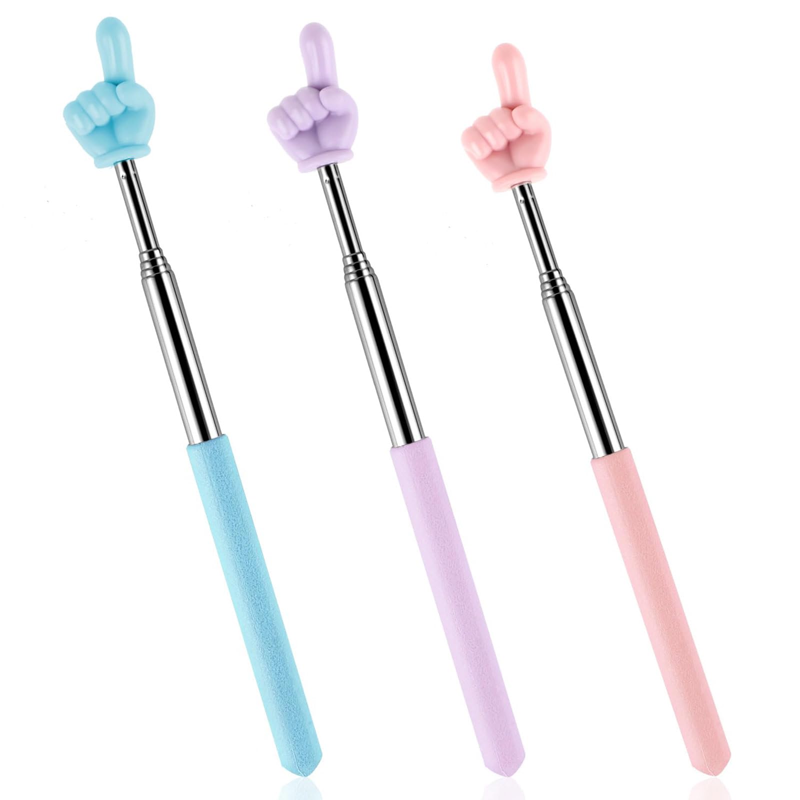 3 Pcs Telescopic Teachers Pointer Mini Retractable Teacher Pointer Stick Extendable Hand Pointer Finger Pointer Stick for Teacher Classroom Teacher Aids (Blue Pink Purple)