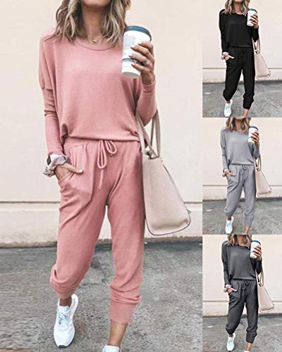 ORANDESIGNE-Damen-Trainingsanzug-2-Teiler-Hausanzug-Kuschelig-Jogginganzug-Sportliche-Hose-Mit-Kordelzug-Und-Taschen
